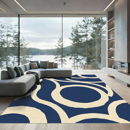 Navy Cream Abstract Swirl Rug