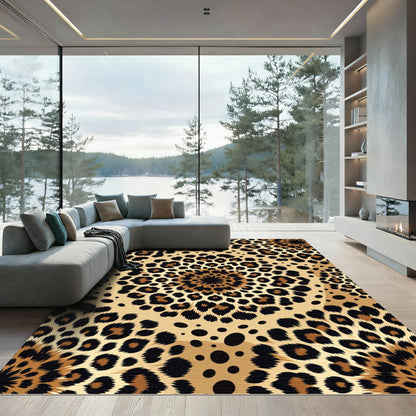 Golden Leopard Spot Mandala Rug