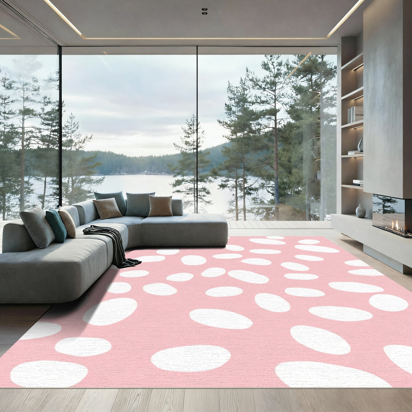 Soft Pink White Irregular Pebble Rug