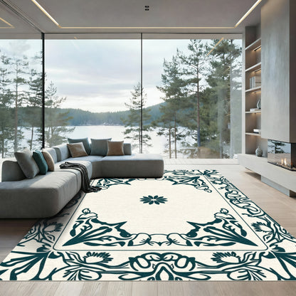 Deep Emerald Vintage Floral Frame Rug