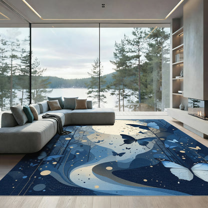 Midnight Blue Butterfly Moonscape Rug