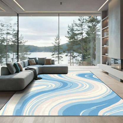 Soft Blue and Cream Swirl Rug