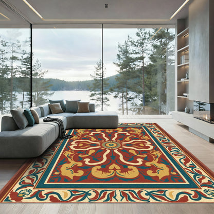 Rich Crimson Floral Medallion Rug