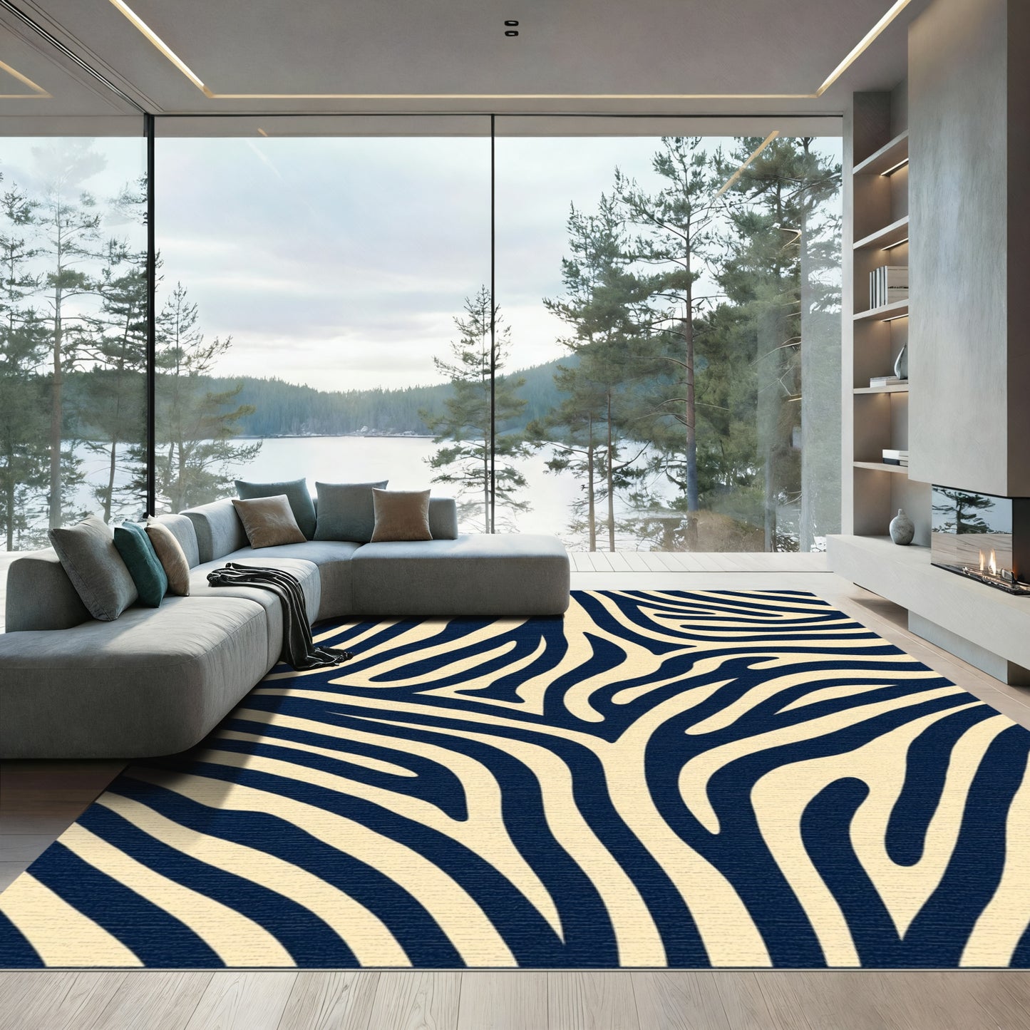 Navy Cream Zebra Stripes Rug