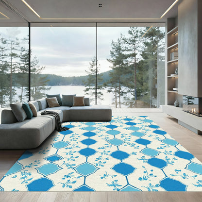 Blue Diamond Floral Lattice Rug