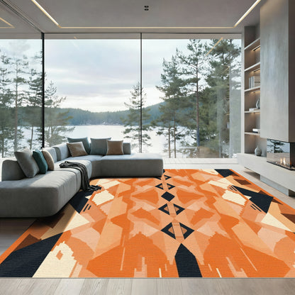Orange Black Geometric Diamond Tonal Rug