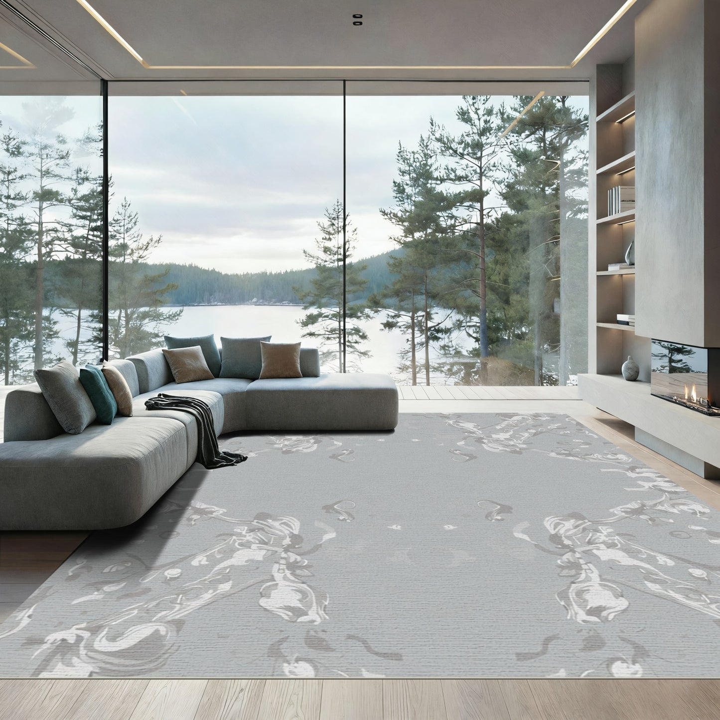 Silver Rococo Floral Medallion Rug