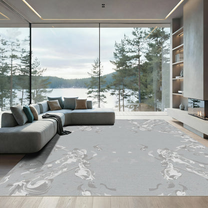 Silver Rococo Floral Medallion Rug