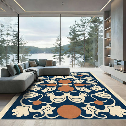 Navy Cream Amber Botanical Scroll Rug