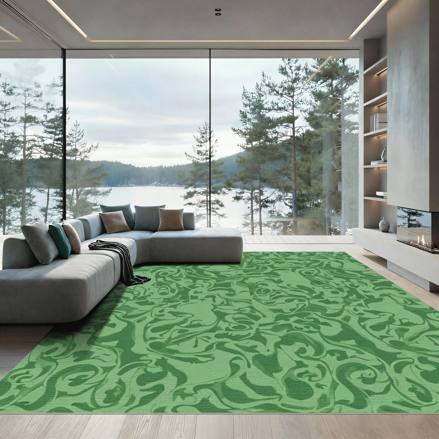 Leafy Green Swirls Abstraction Rug