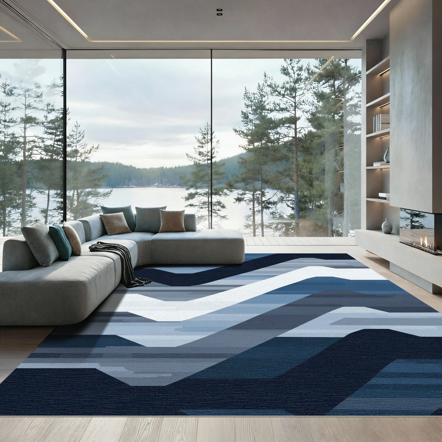 Cerulean Gradient Parallel Lines Rug