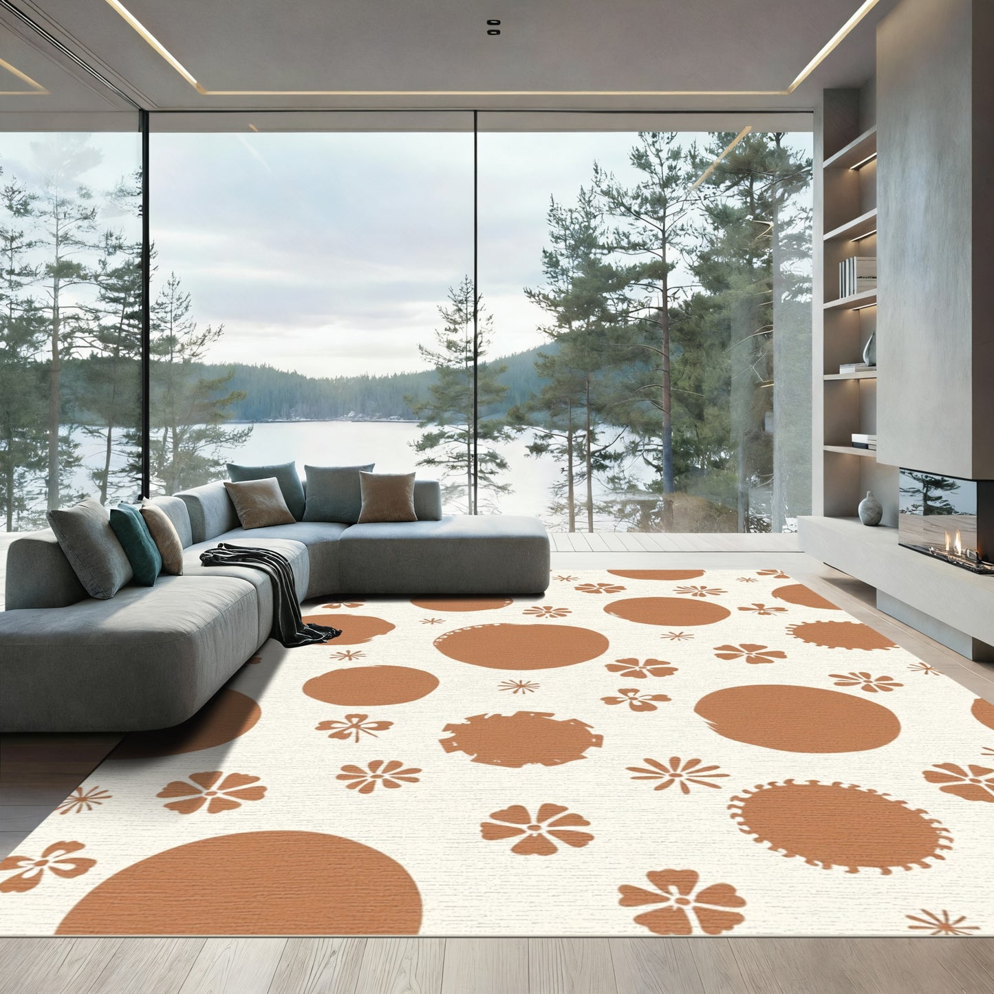 Warm Terra Cotta Floral Dots Rug