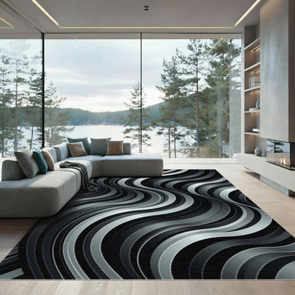 Monochromatic Swirl Ribbon Wave Rug