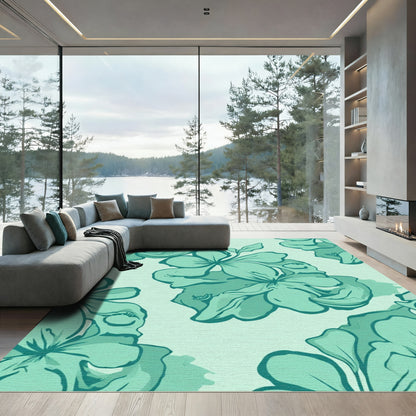Teal Floral Bloom Pattern Rug