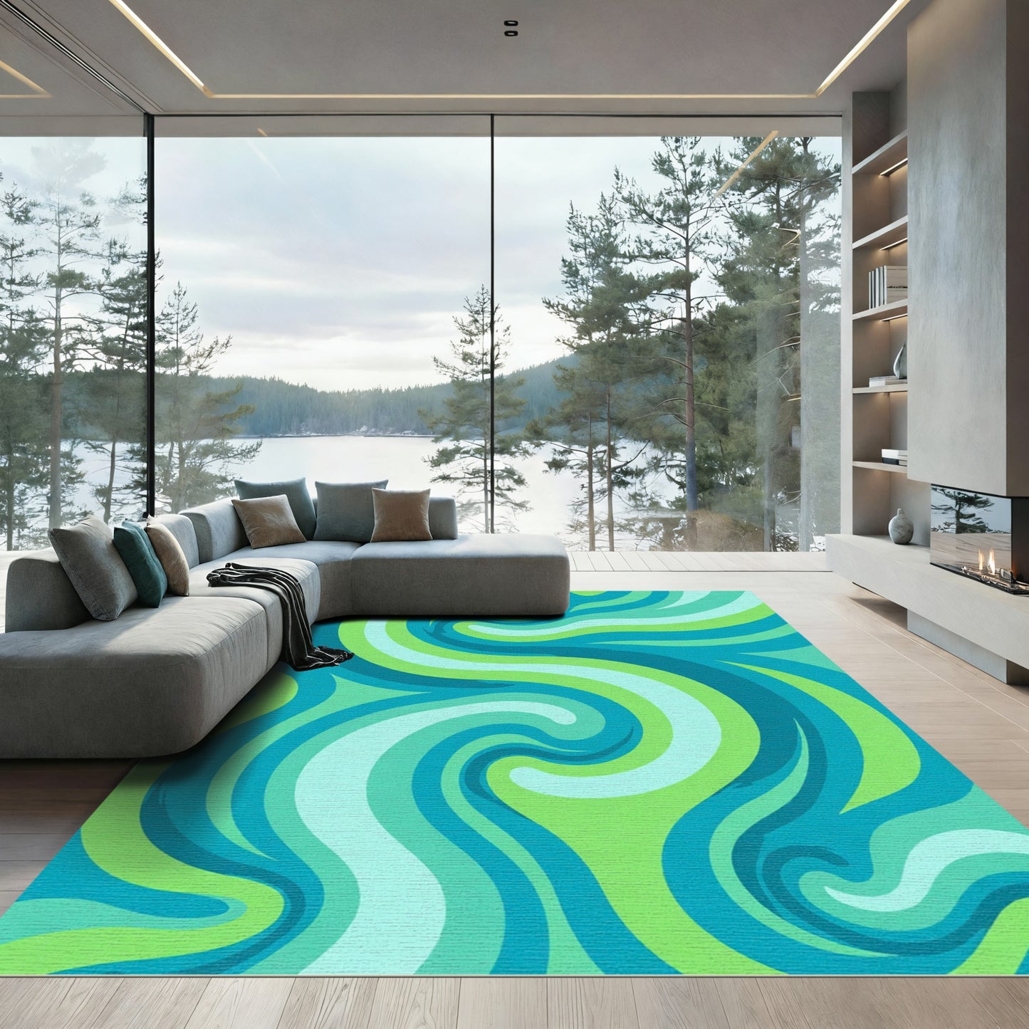 Aqua Wave Swirl Rug