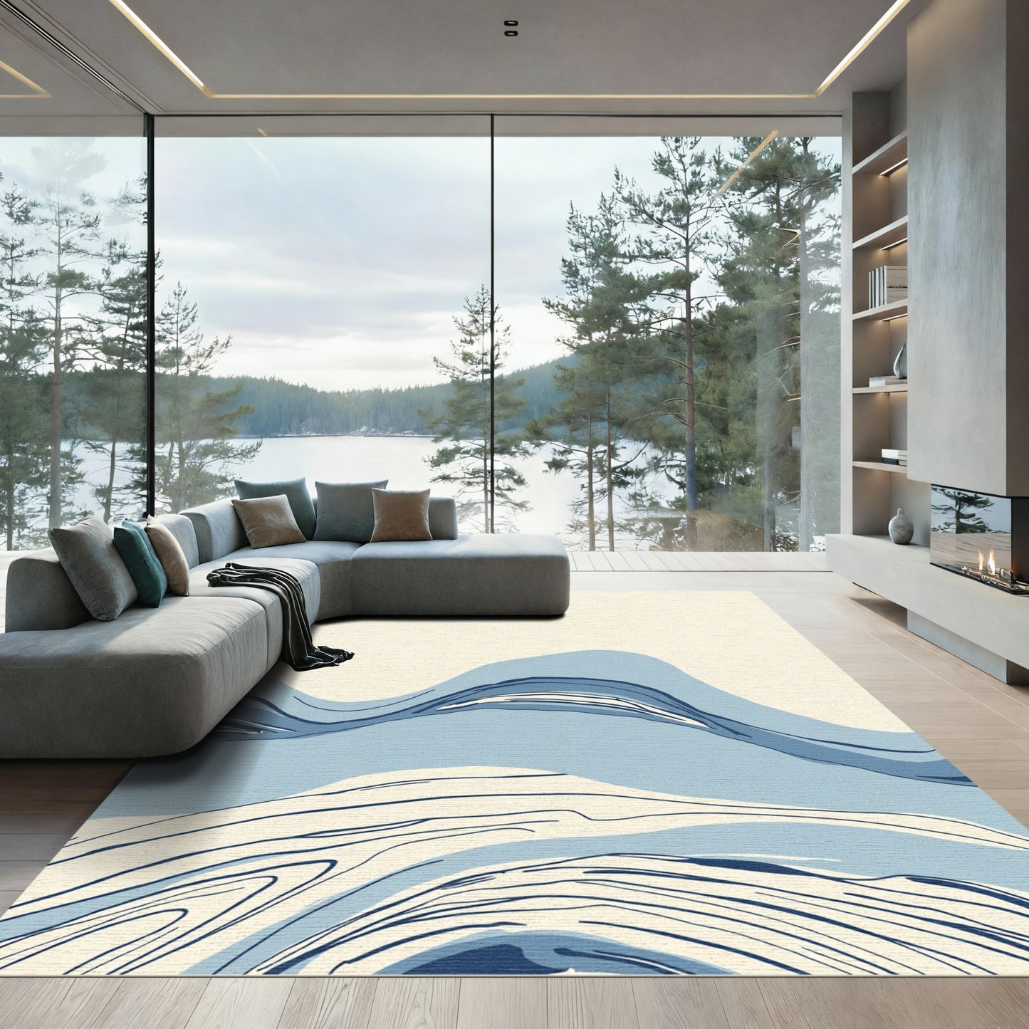 Aqua Abstract Organic Flow Rug