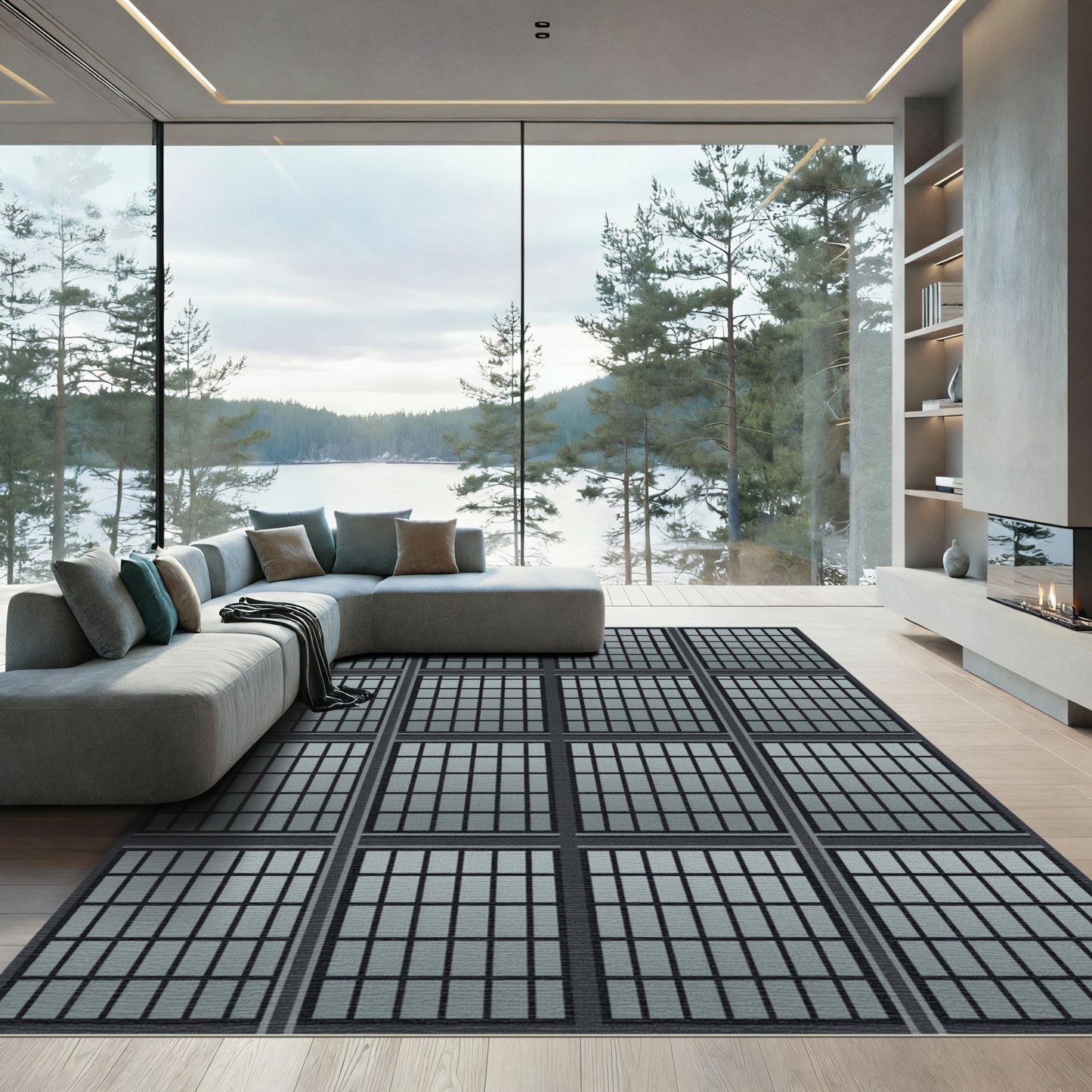 Gray Tiled Grid Window Rug