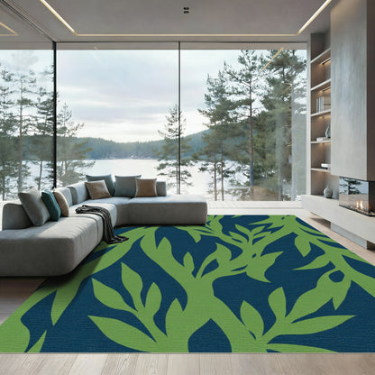 Deep Blue Green Leafy Branches Rug