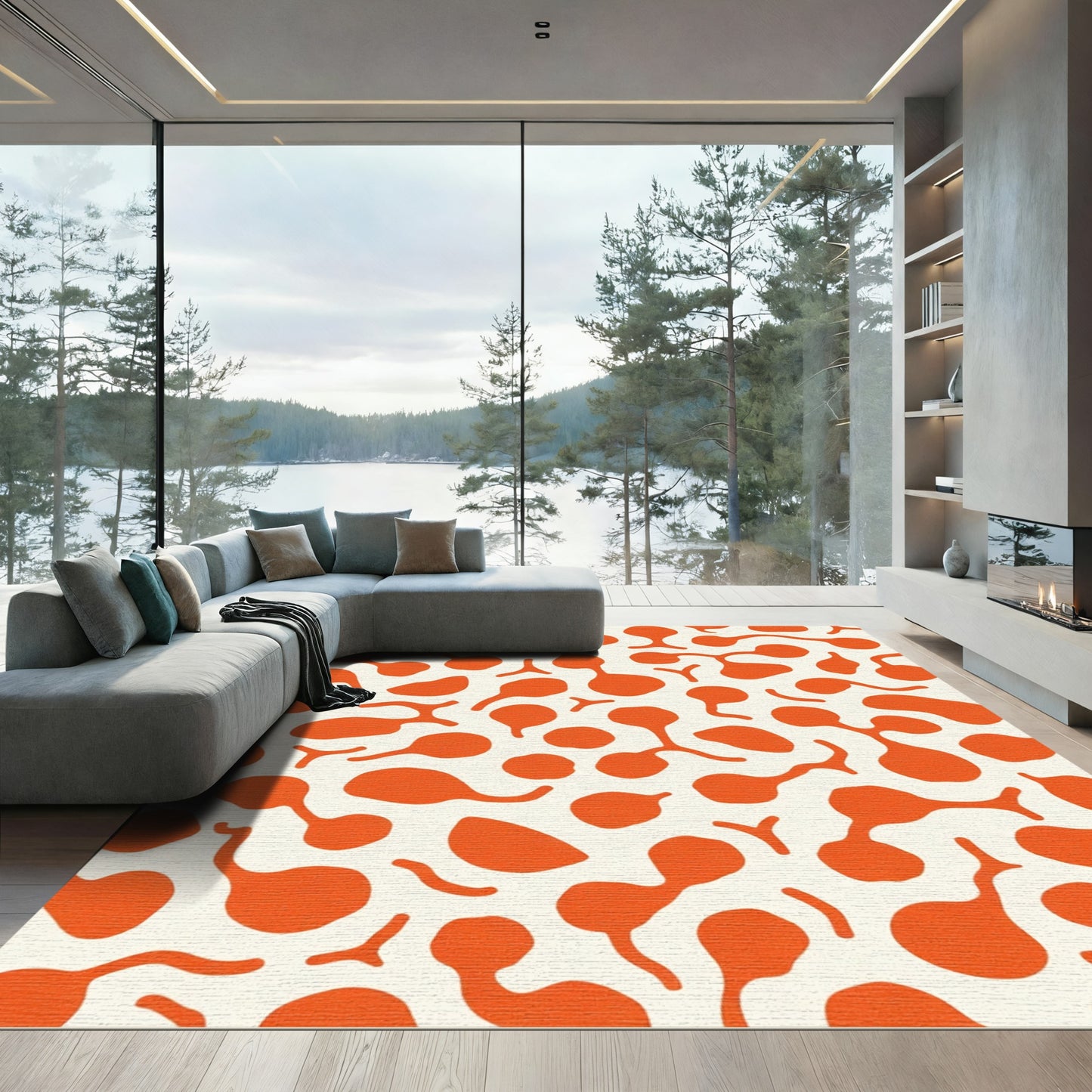 Orange Organic Blob Scatter Rug