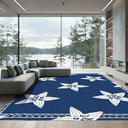 Navy White Starfish Border Rug