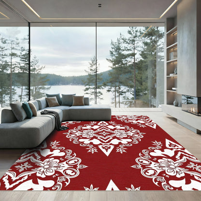 Crimson White Intricate Floral Medallion Rug