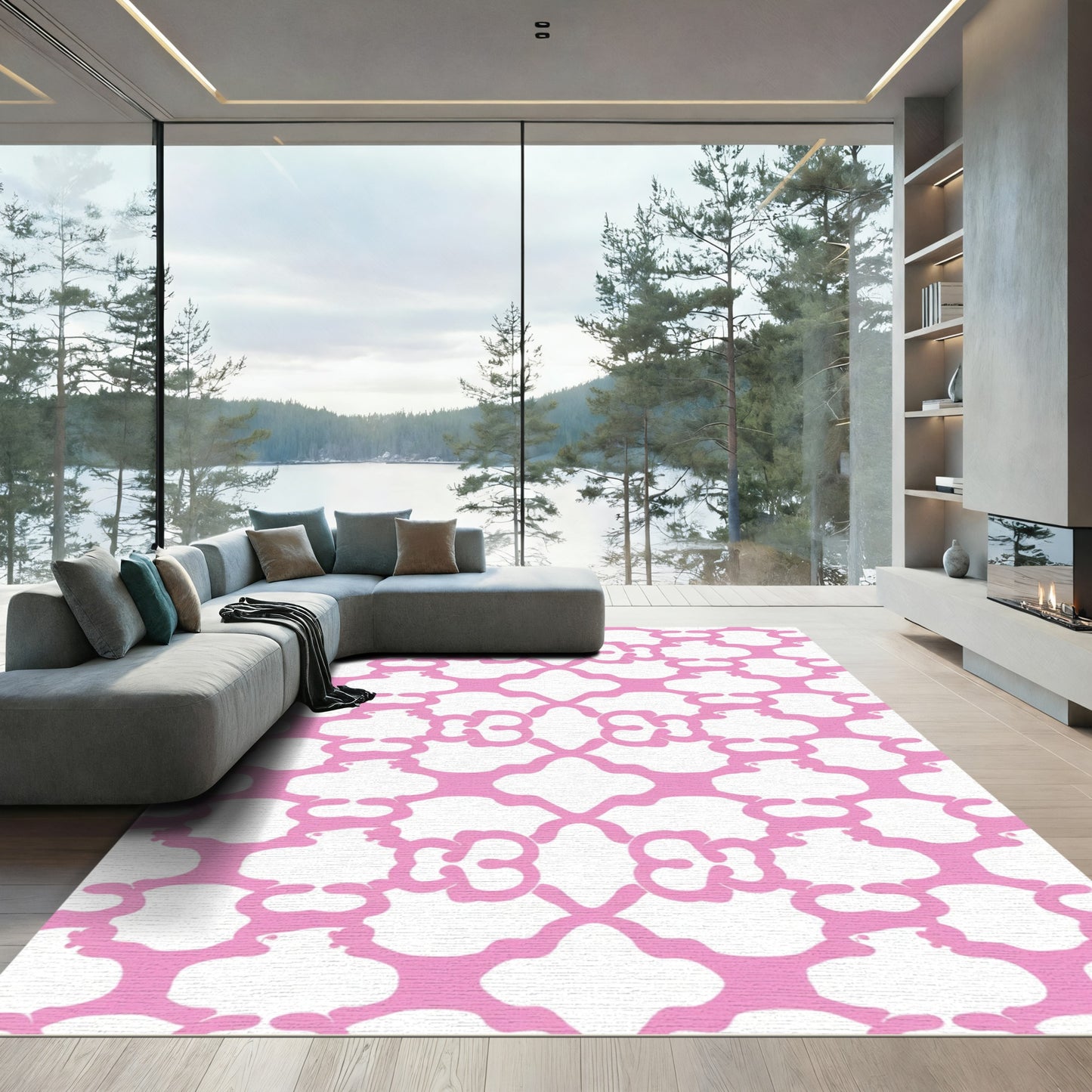Modern Pink Link Chain Rug