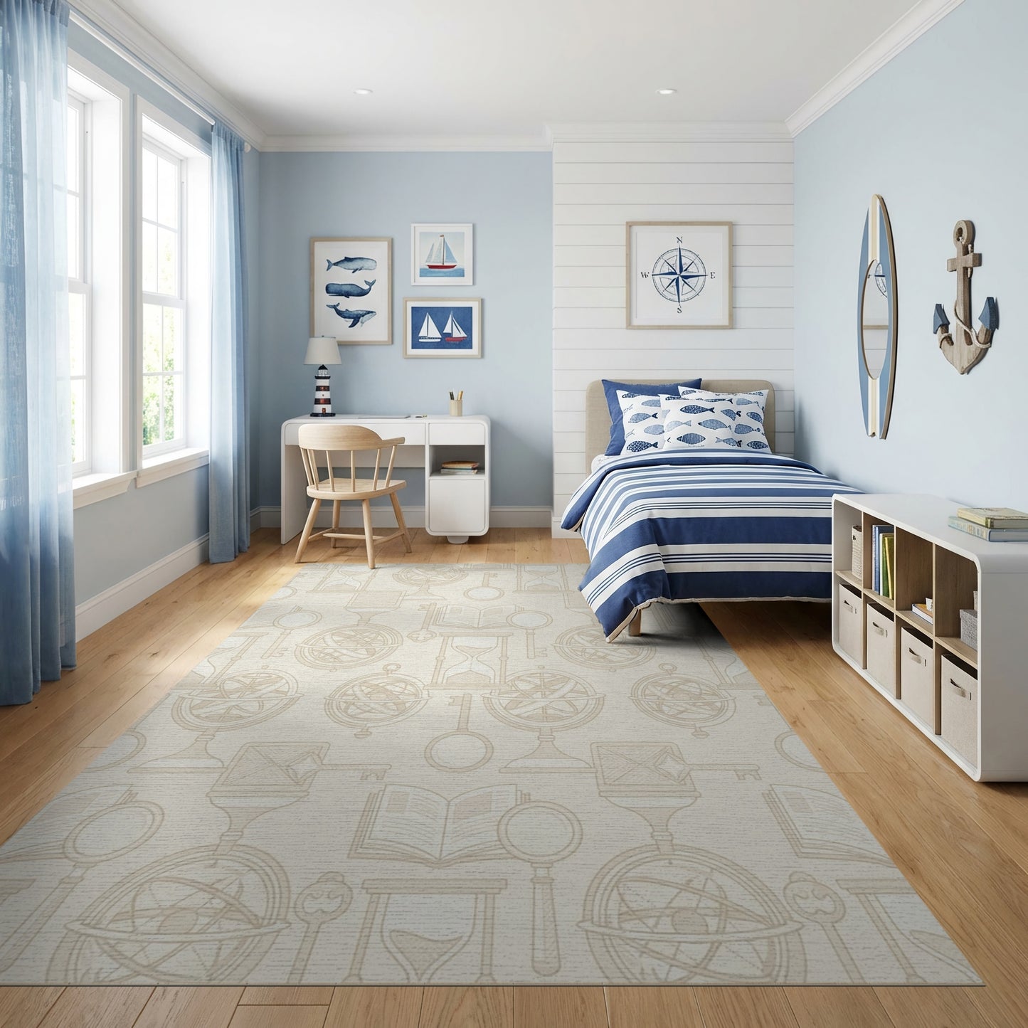 Vintage Hourglass Key Celestial Globe Rug