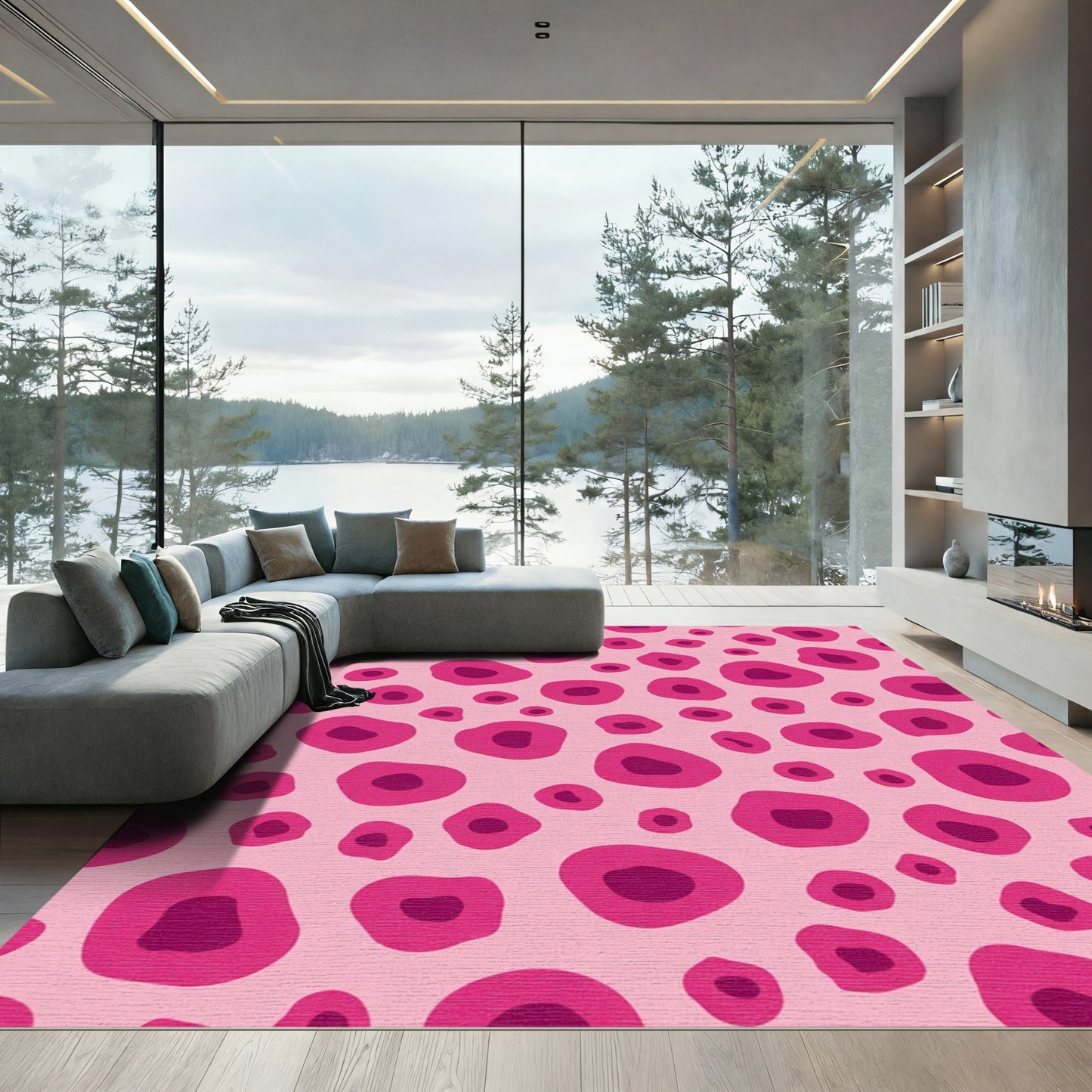 Pink Magenta Organic Circles Rug