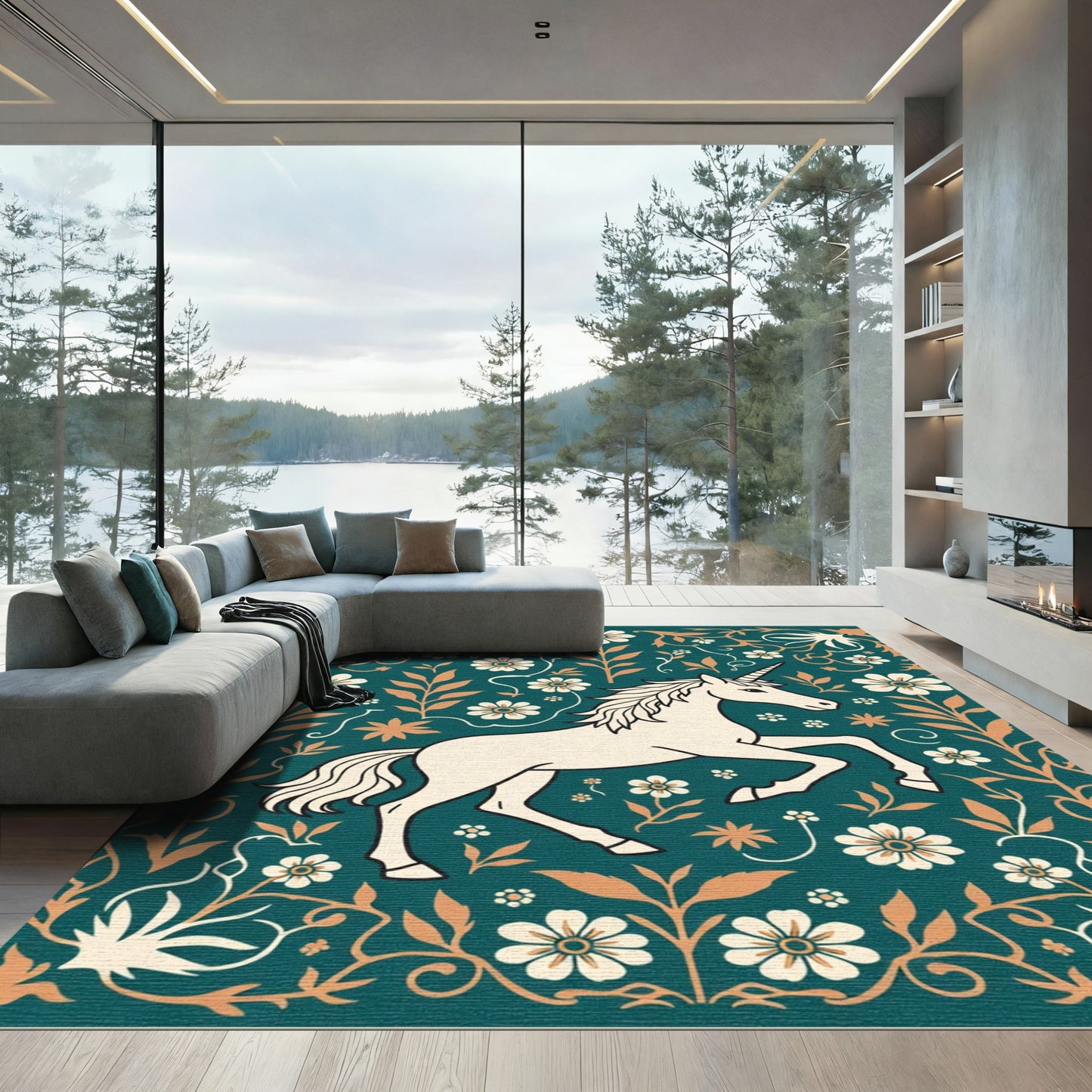 Cream Unicorn Floral Meadow Rug