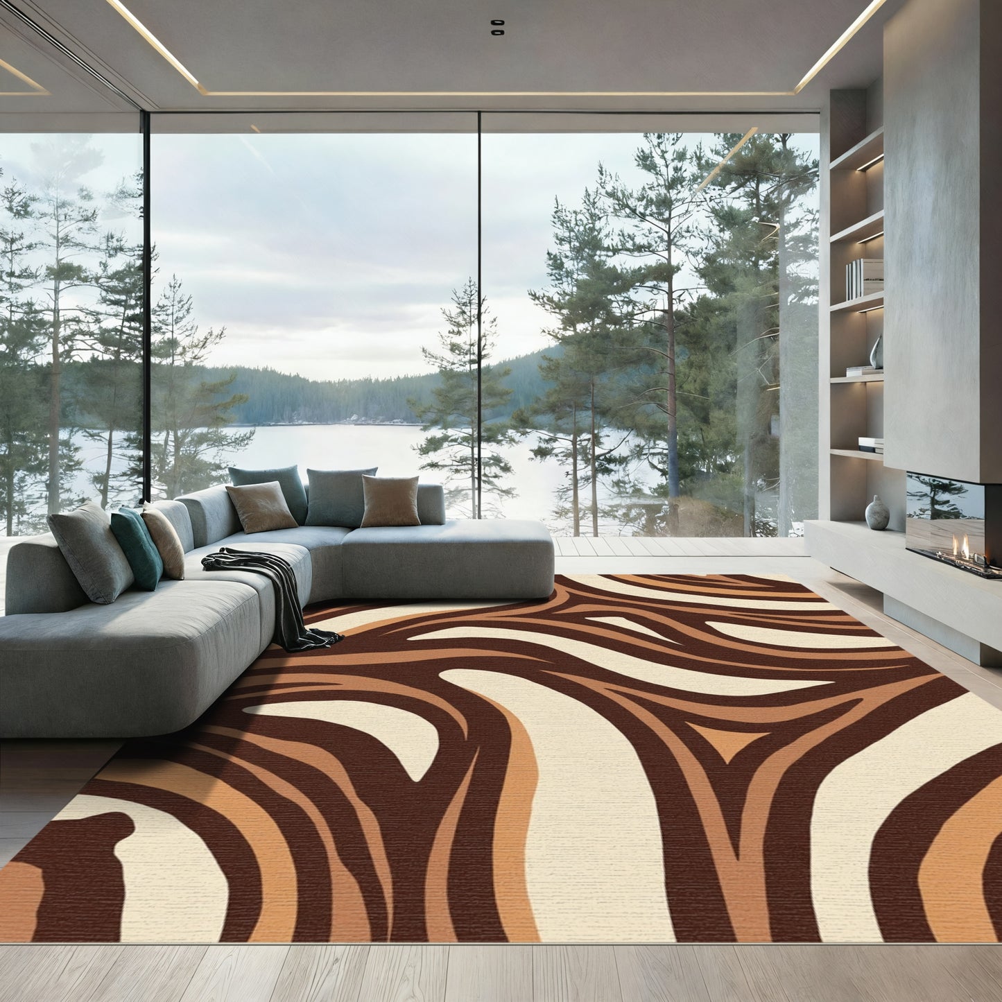 Earth Tones Swirling Abstract Zebra Rug