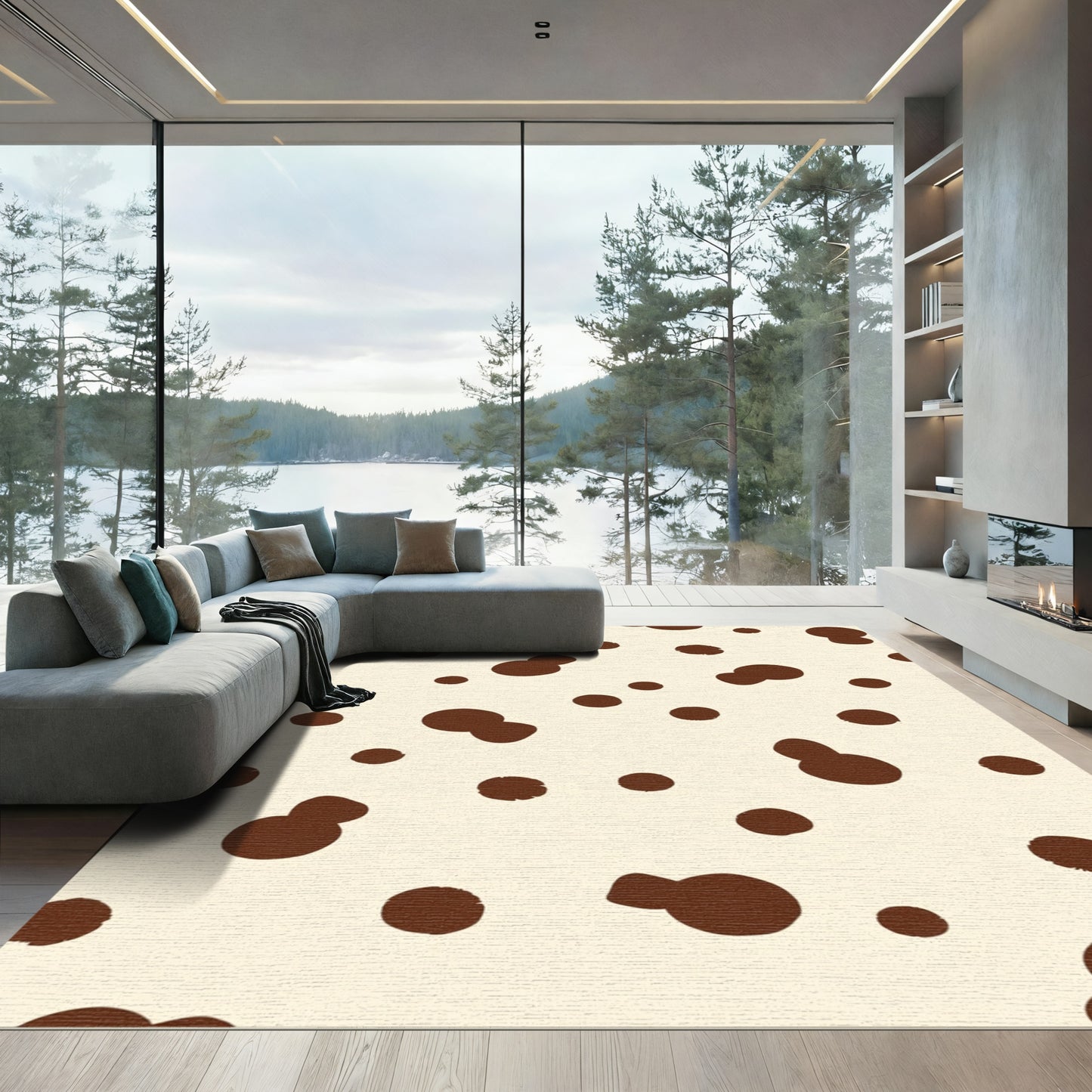 Cream Brown Spotty Scatter Rug