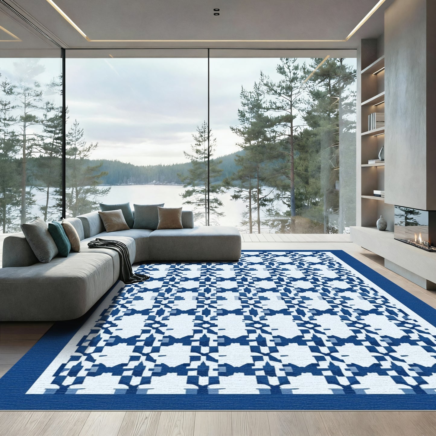 Cobalt Blue Geometric Weave Rug