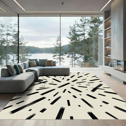 Minimalist Black Abstract Linear Composition Rug