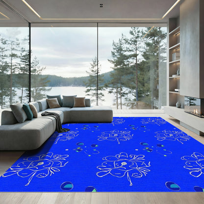Abstract Sapphire Botanical Cluster Rug