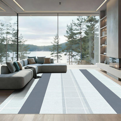 Subtle Gray Vertical Stripe Grid Rug