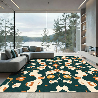 Teal Orange Cream Abstract Organic Shapes Rug