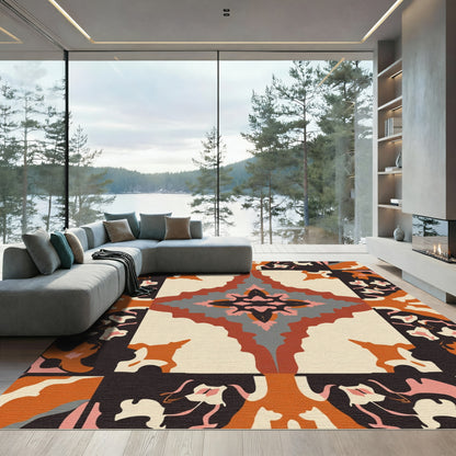 Bold Abstract Coral Petal Mandala Rug