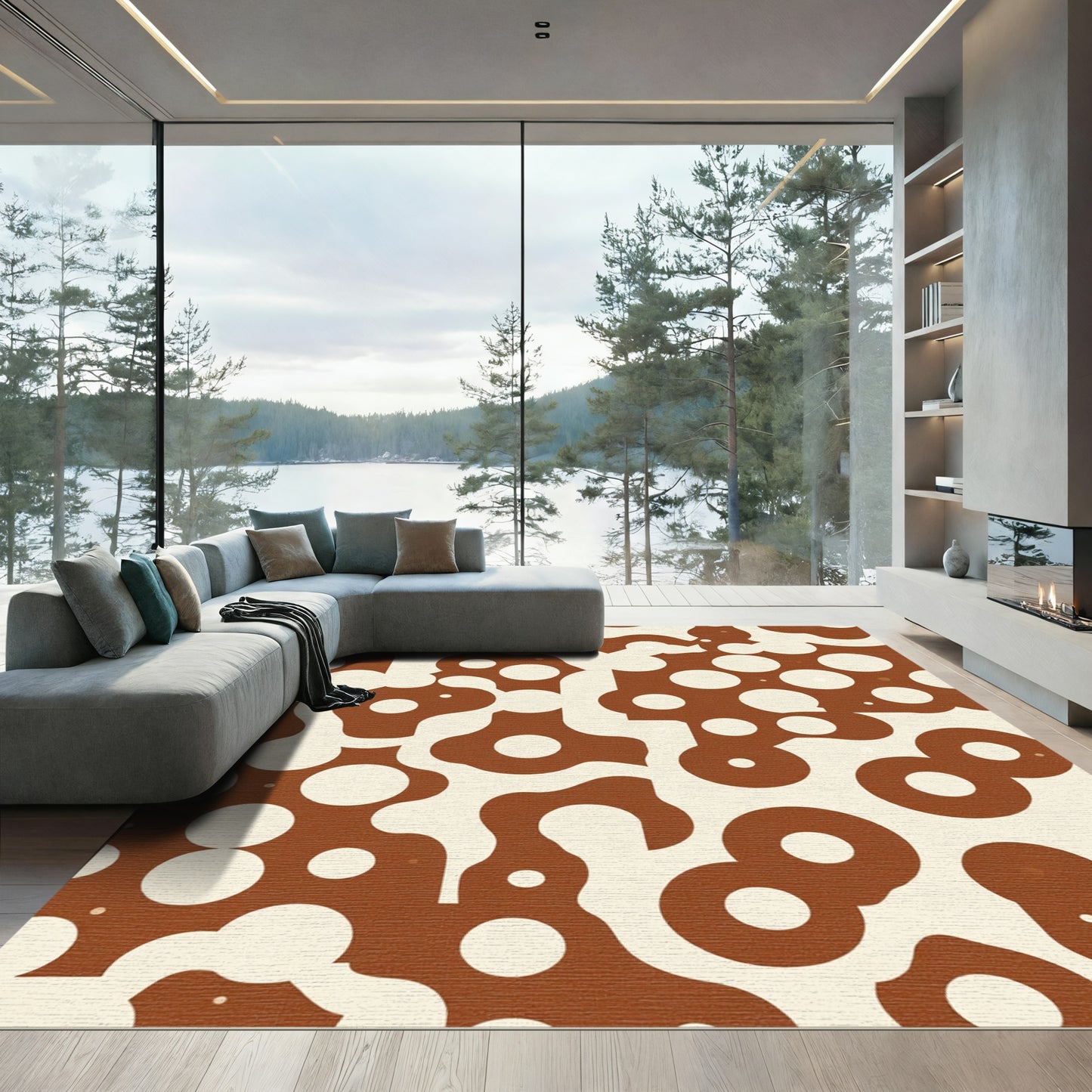 Brown Cream Abstract Bubble Shapes Rug