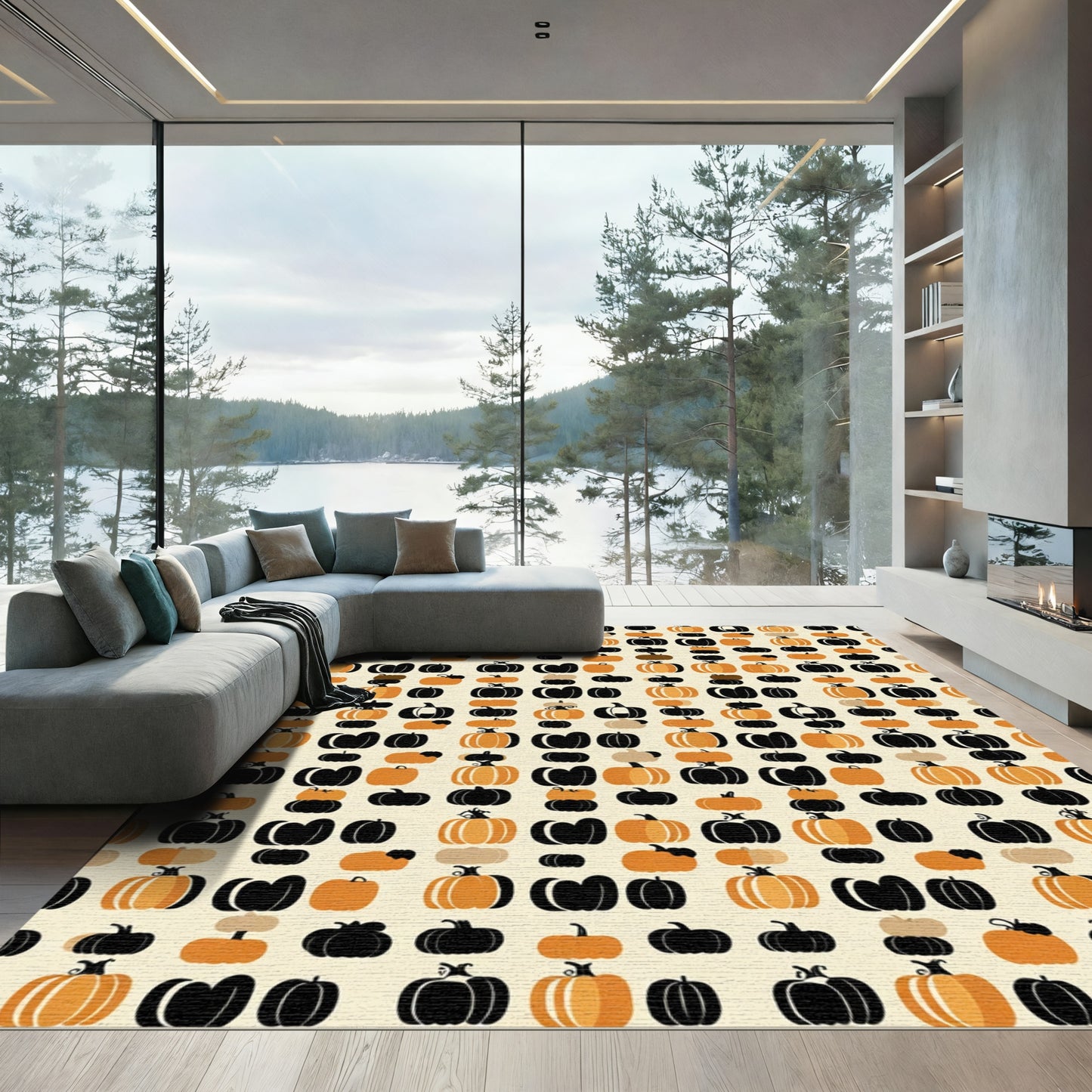Orange Black Pumpkin Scatter Rug