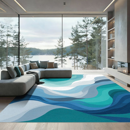 Deep Ocean Waves Abstract Rug
