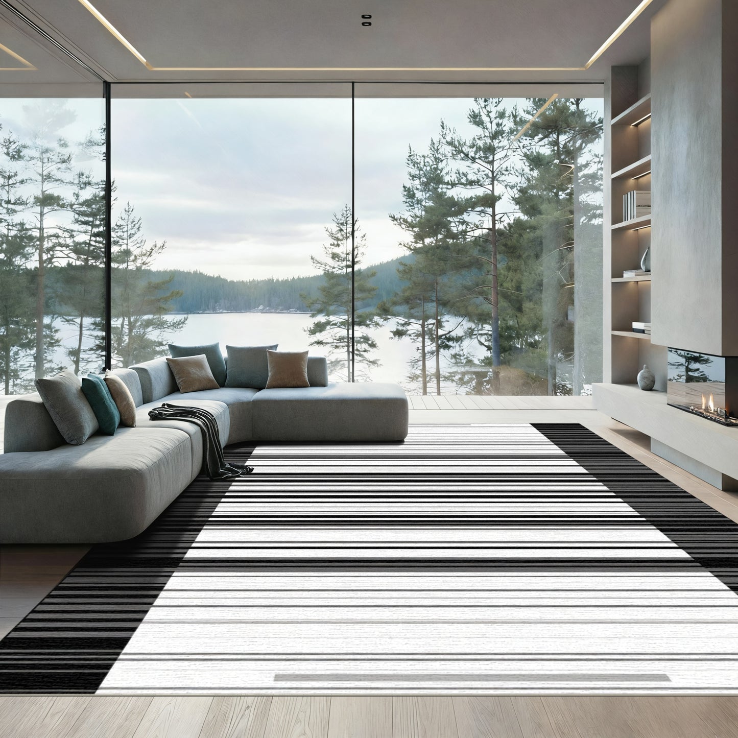 Monochromatic Horizontal Stripe Grid Rug