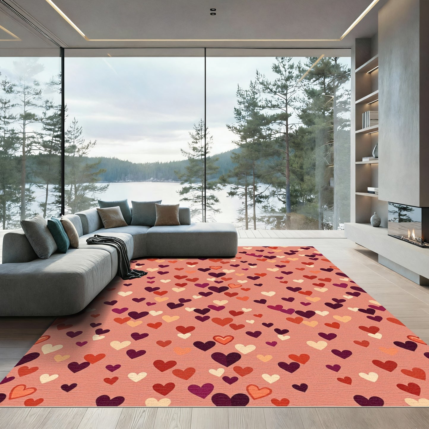 Warm Romantic Heart Scatter Rug