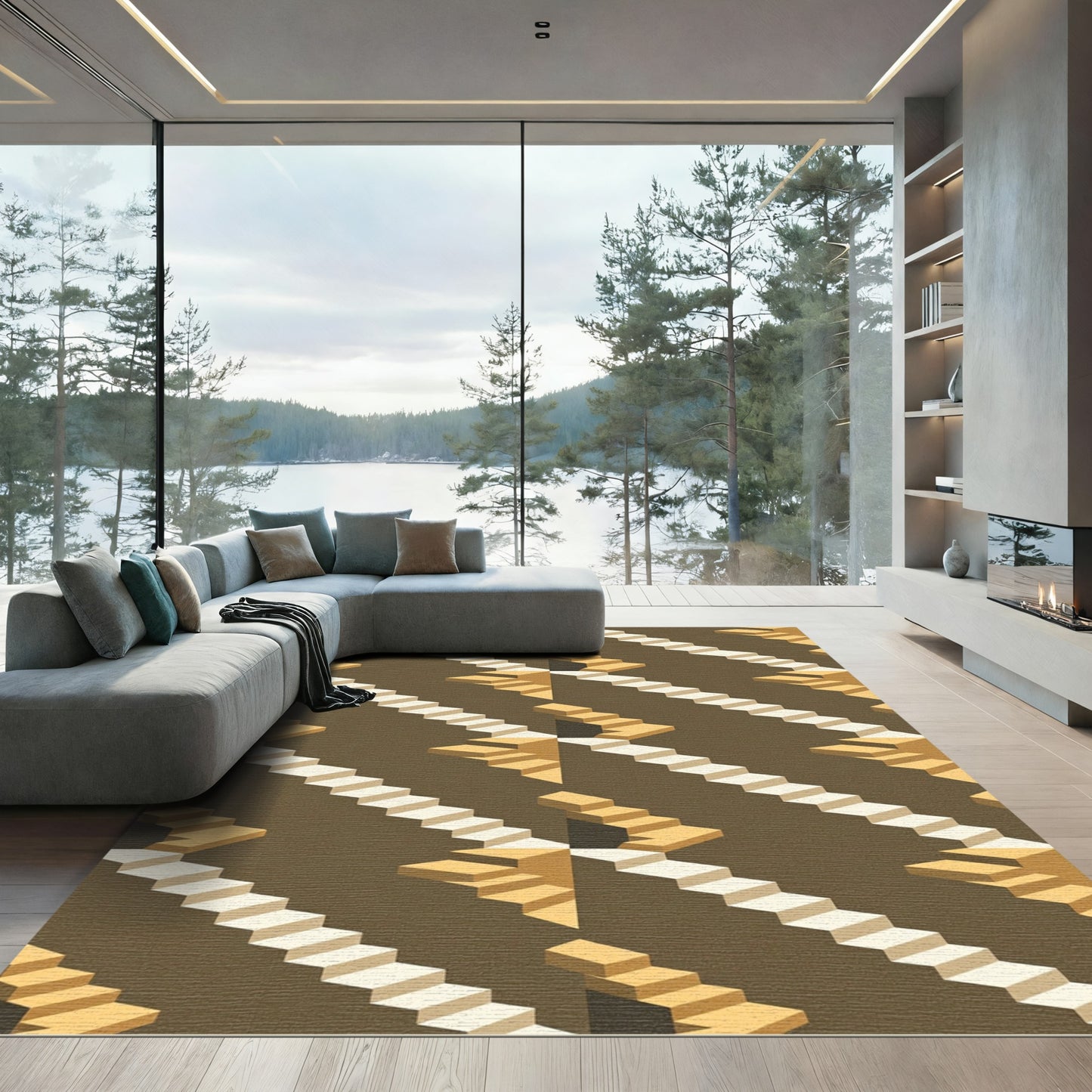 Geometric Staircase Illusion Rug