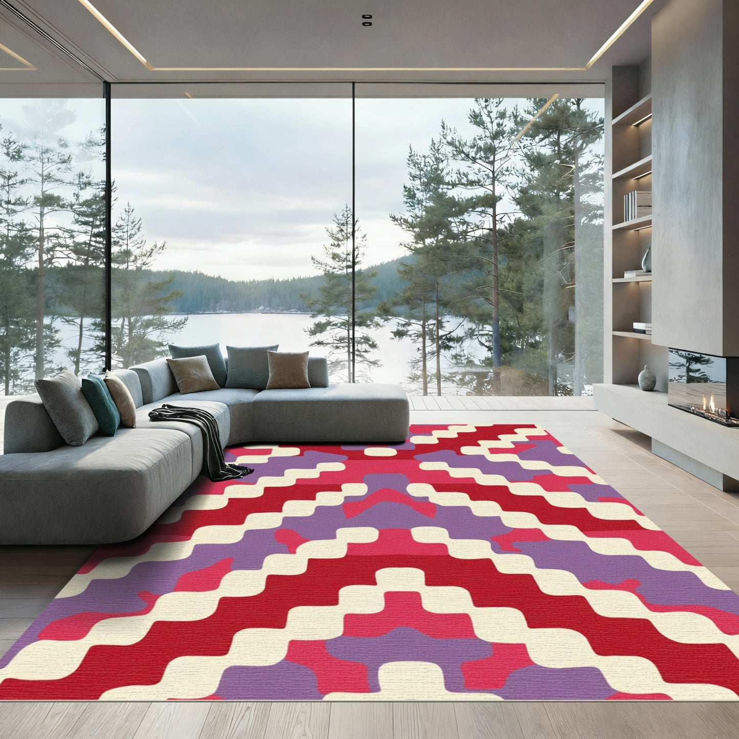Crimson Violet Stairway Abstract Rug