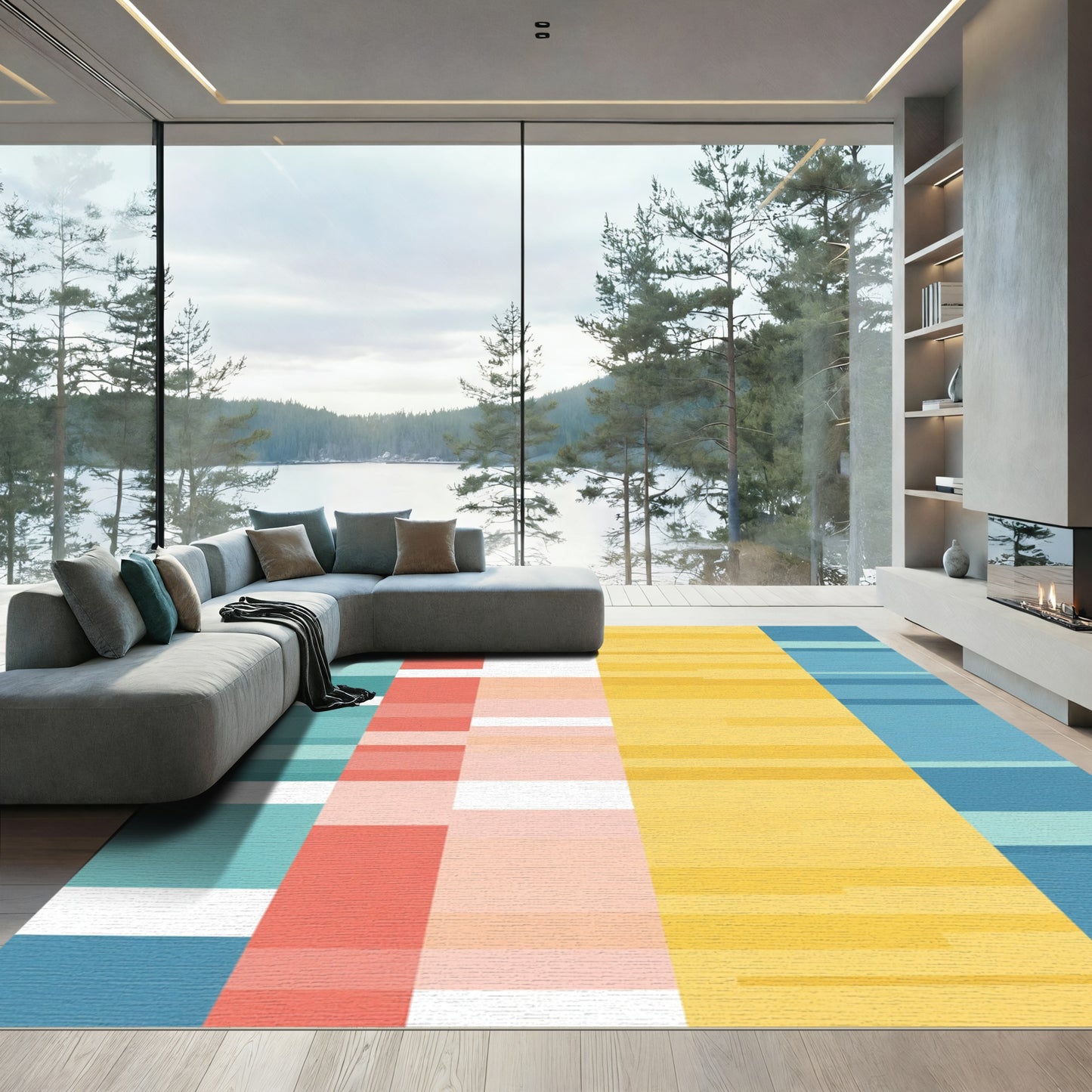 Coastal Geometric Stripe Color Block Rug