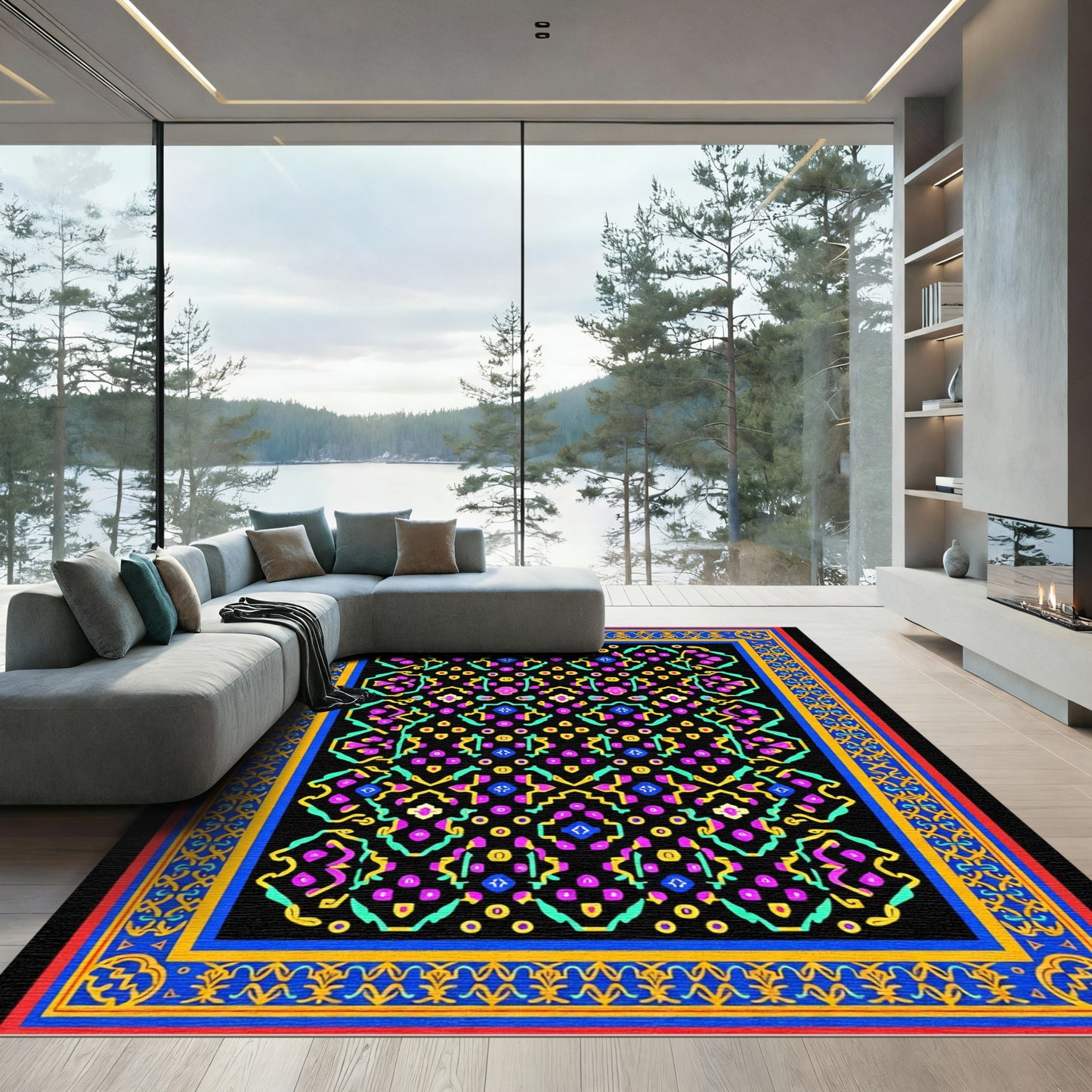 Vibrant Geometric Jewels Medallion Rug
