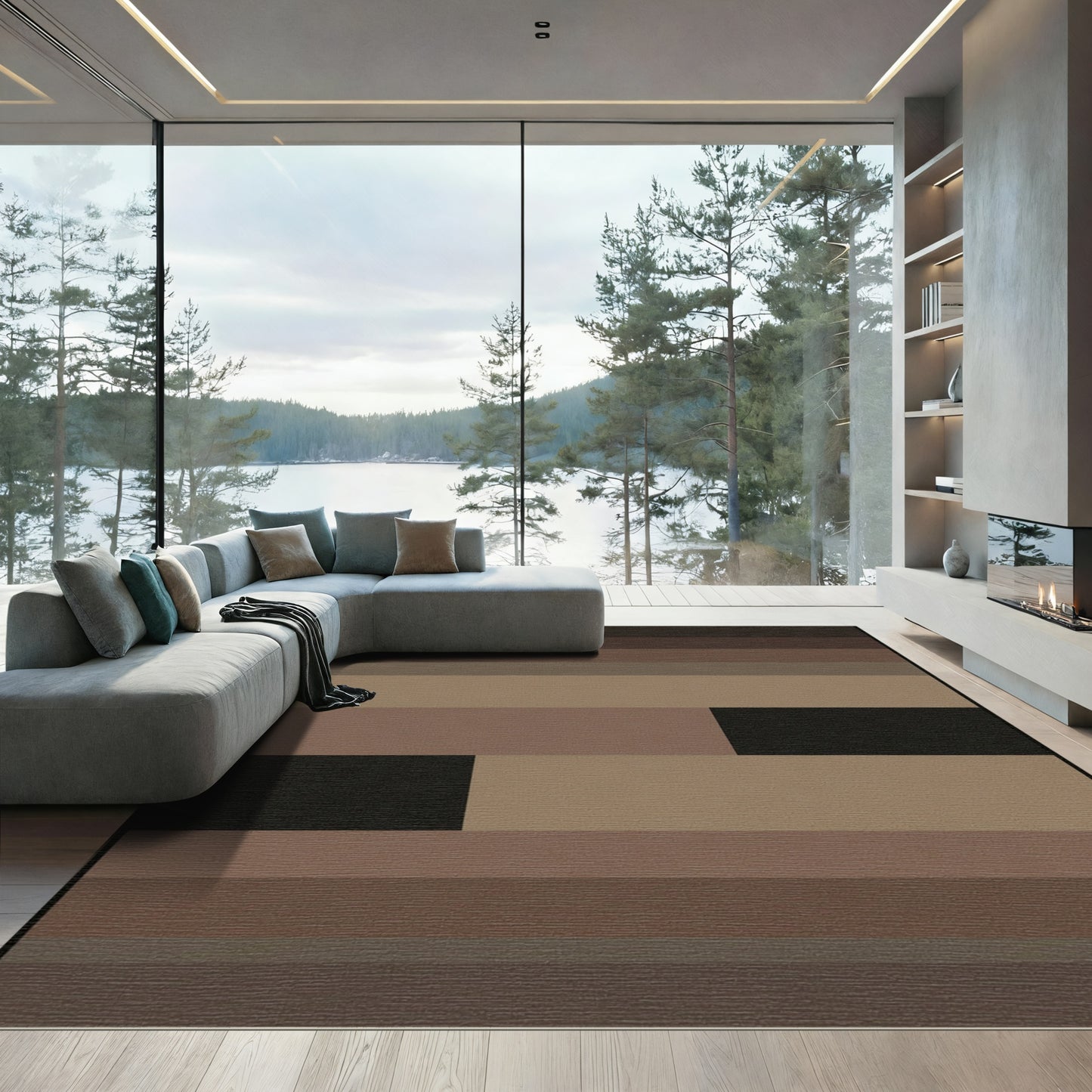 Earthy Tones Abstract Block Rug