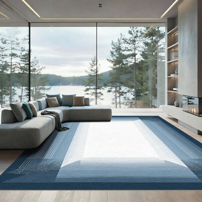 Deep Blue Layered Geometric Perspective Rug
