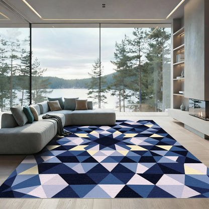 Deep Blue Geometric Triangle Art Rug