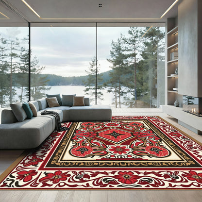 Crimson Floral Art Nouveau Square Rug